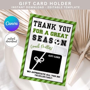 Printable Soccer Coach Gift Card Holder, End Of Season Gift, Thank You Coach, Soccer Coach Gift, Coach Gift Card, Coach Appreciation