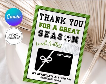 Printable Soccer Coach Gift Card Holder, End Of Season Gift, Thank You Coach, Soccer Coach Gift, Coach Gift Card, Coach Appreciation