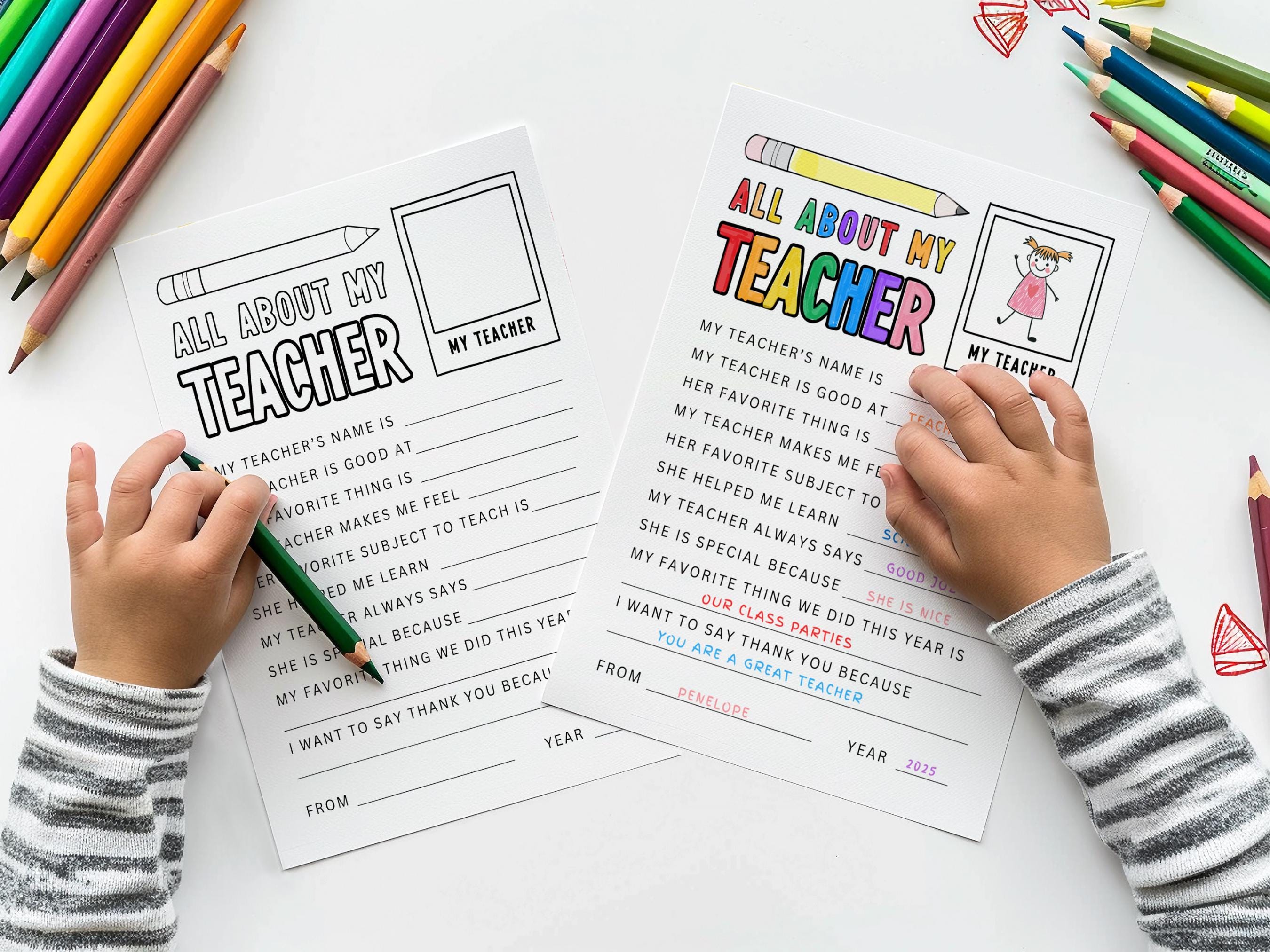 All About My Teacher Printable Coloring Page, Teacher Gift, Teacher ...