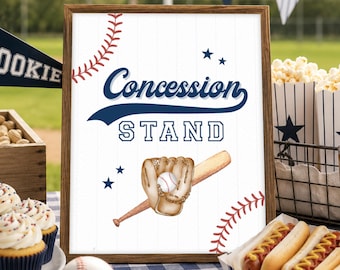 Cartello per stand di concessioni per la festa del primo compleanno di baseball, esordiente dell'anno, compleanno di baseball, download immediato, A105