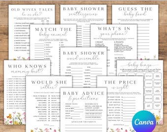 Printable Floral Baby Shower Games Bundle, Instant Download, Editable Templates, (5x7") A186