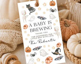 Halloween Baby Shower Thank You Tag, A Baby Is Brewing, Spooky Baby Shower, Fall Baby Shower, Favor Tag, Baby Shower Tag, A132
