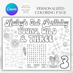 Young Wild And Three Birthday Party Coloring Page, Third Birthday, Young Wild Three, Printable Coloring Page, 4th Of July Birthday, A169