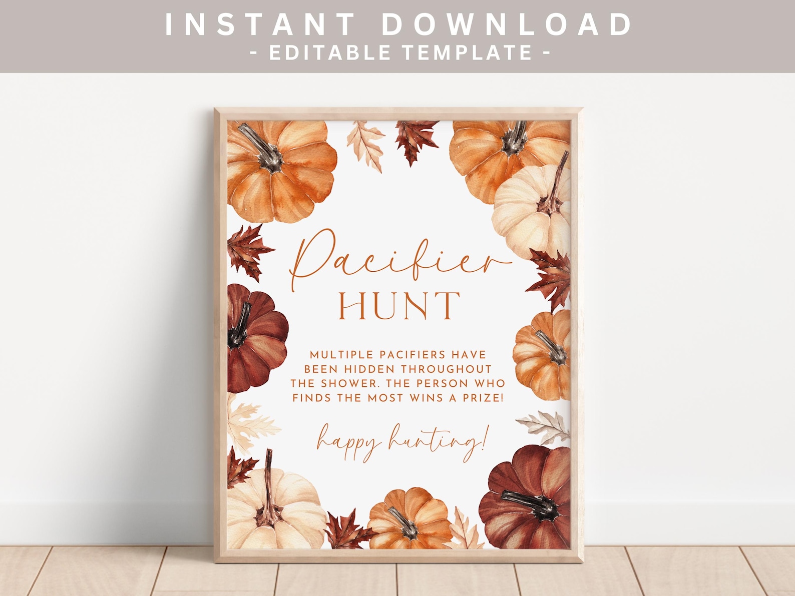 Pumpkin Baby Shower Pacifier Hunt Sign, Fall Baby Shower, Pumpkin ...