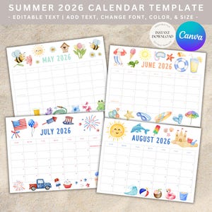 Calendrier d'été pour enfants à imprimer 2026, agenda mensuel pour enfants, calendrier imprimable, calendrier pour enfants, modèle de calendrier, programme d'été