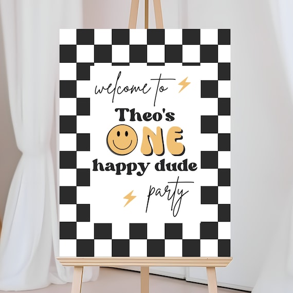 One Happy Dude Welcome Sign, Boy 1st Birthday, Smiley Face Sign, One Happy Dude Sign, Instant Download, Editable Welcome, A104