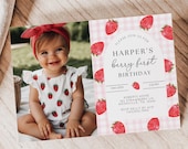 Berry First Birthday Invitation, Strawberry Birthday, Strawberry Invite, First Birthday, Berry 1st Birthday, Girl First Birthday, A165
