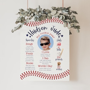 Baseball First Birthday Milestone Sign | 1st Birthday | Rookie | Baseball Birthday | Instant Download | A105