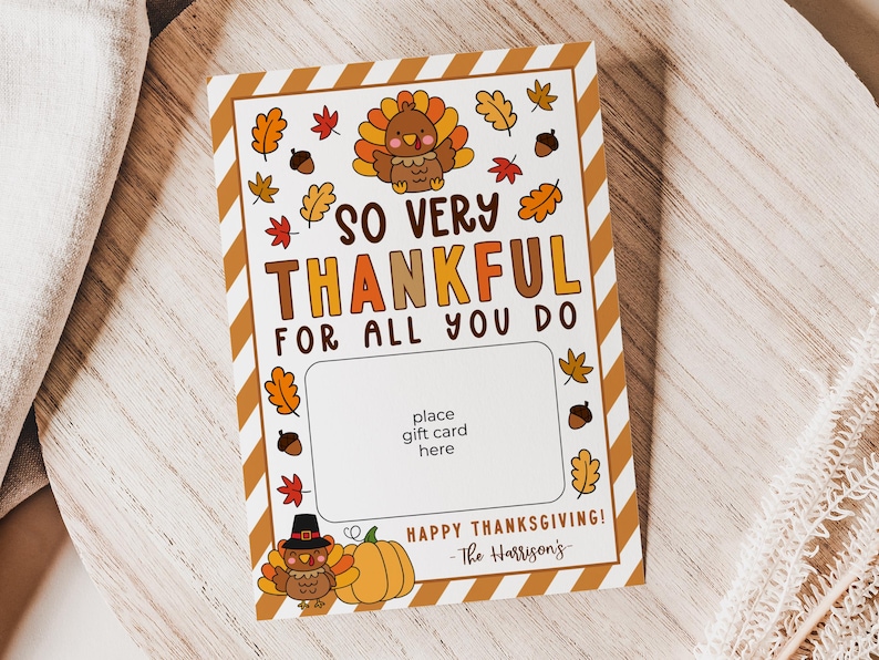 Printable Thanksgiving Gift Card Holder, Thankful for You, Teacher ...
