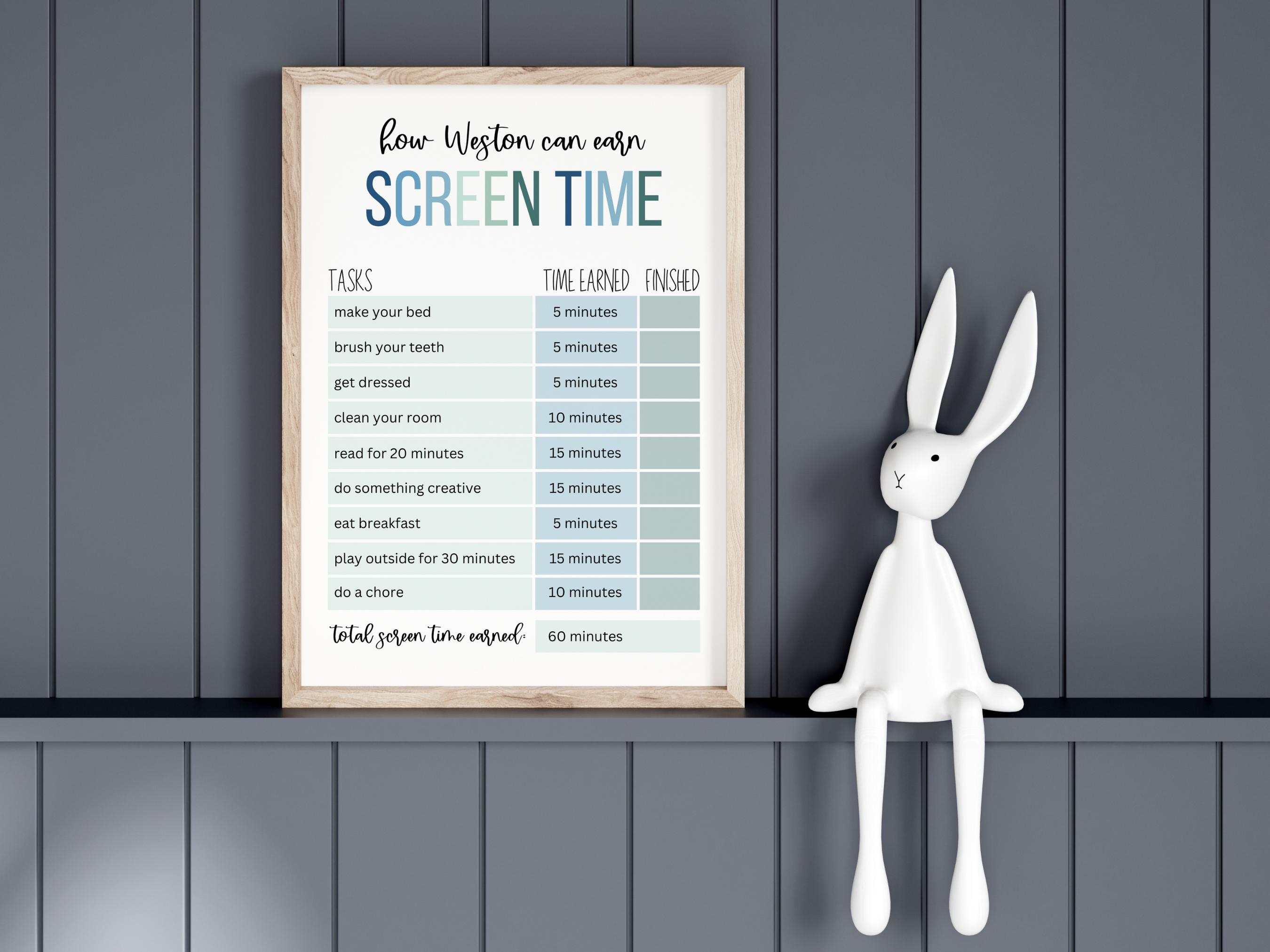 Sticker Chart Screen Time Editable Screen Time Chart for Kids, Screen Time Reward Chart, Chore ...
