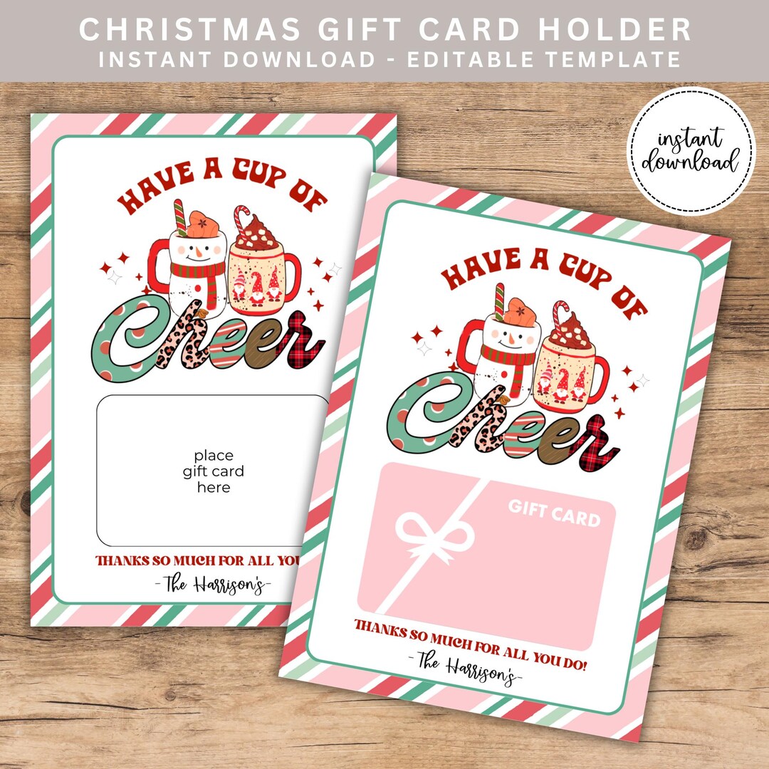 Printable Coffee Gift Card Holder, Christmas Card, Teacher Holiday Card ...