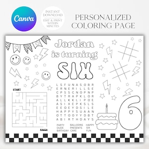 Printable 6th Birthday Smiley Face Coloring Page, Smiley Face Coloring, Birthday Activity, A131, A102, A104, A114, A128, A120