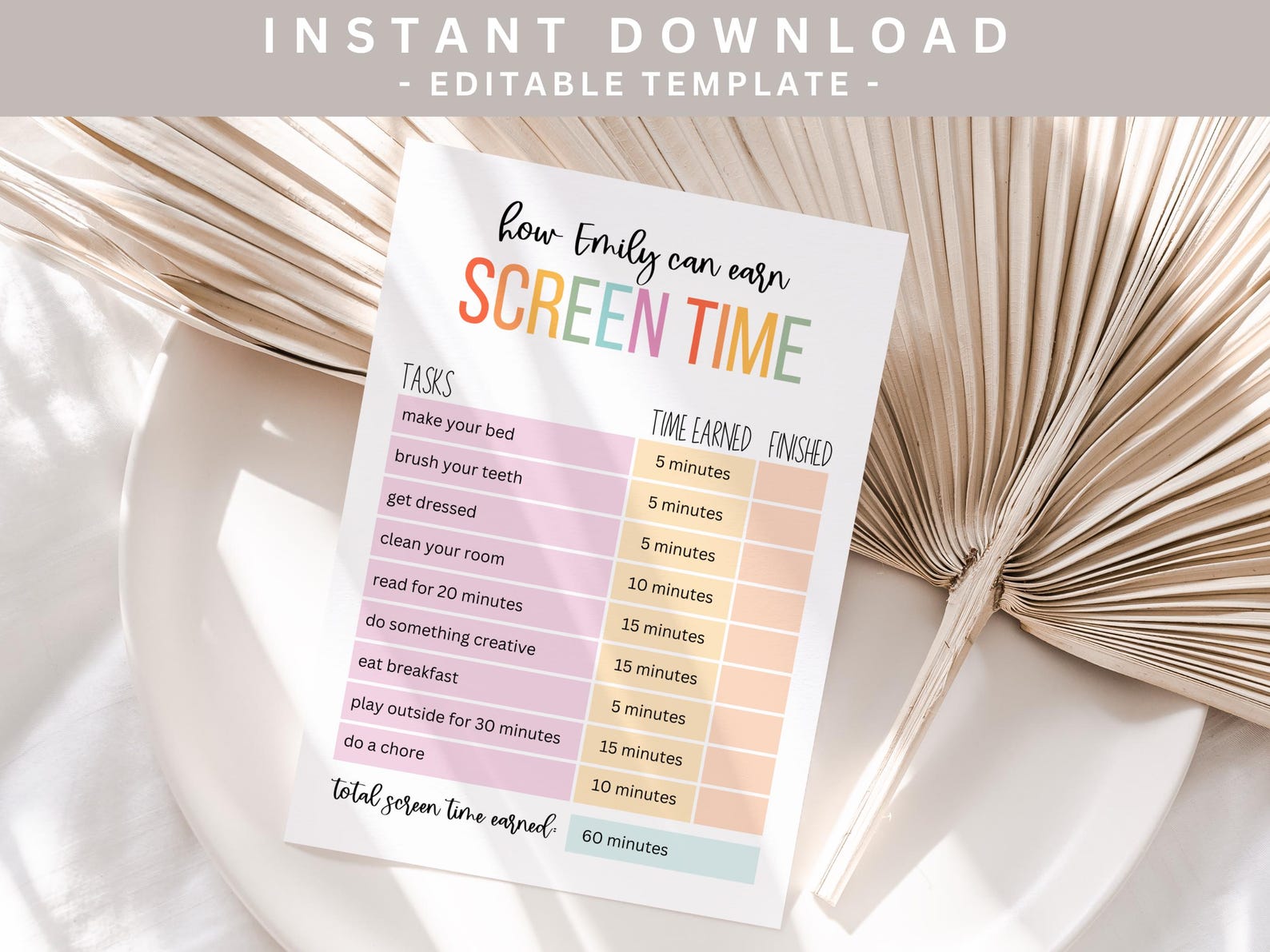 Printable Screen Time Tracker for Kids, Screen Time Chart, Screentime ...