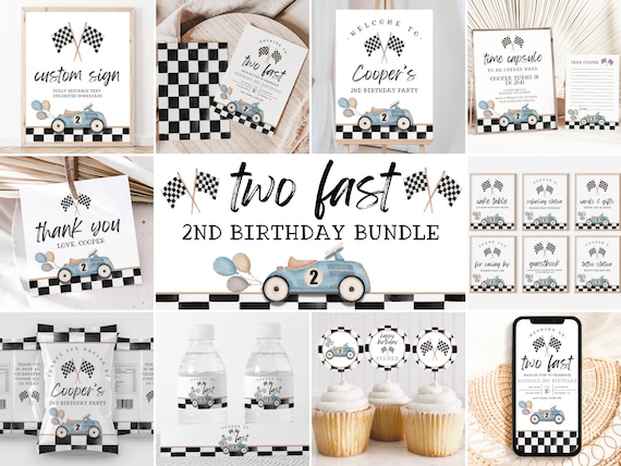 Racecar Birthday Bundle, Second Birthday, Car Birthday Invite, Two Fast Invitation, Racing Party Invite, Editable Invitation, A137