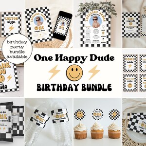 One Happy Dude 1st Birthday Invitation Boy First Birthday Happy Dude Birthday Editable Invitation Smiley Face Invite A104 image 7