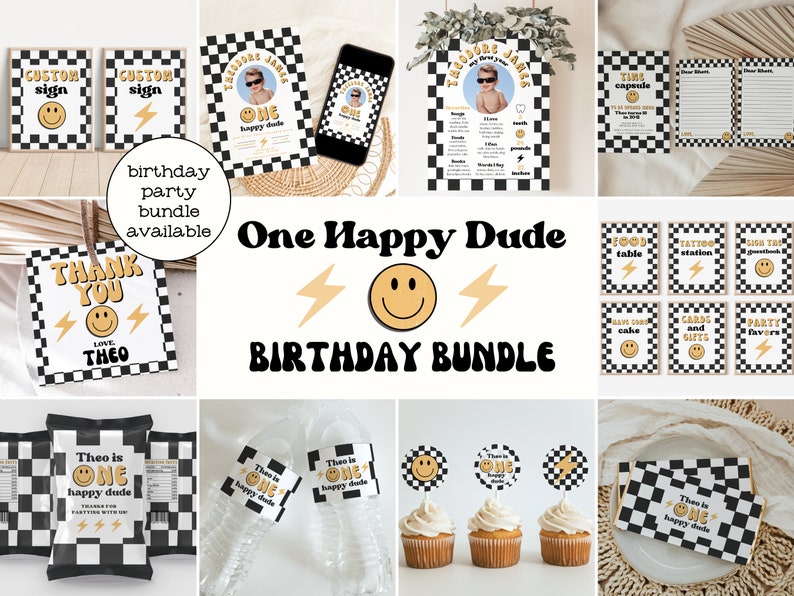 One Happy Dude 1st Birthday Invitation Boy First Birthday Happy Dude Birthday Editable Invitation Smiley Face Invite A104 image 7