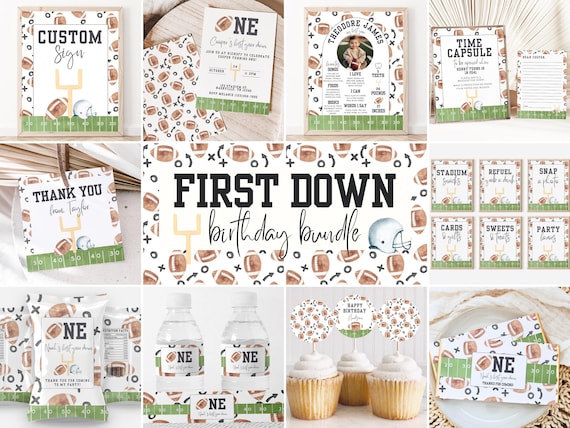Football Birthday, 1st Birthday Bundle, First Year Down, First Birthday, Football Party, Football Invitation, Instant Download, A101