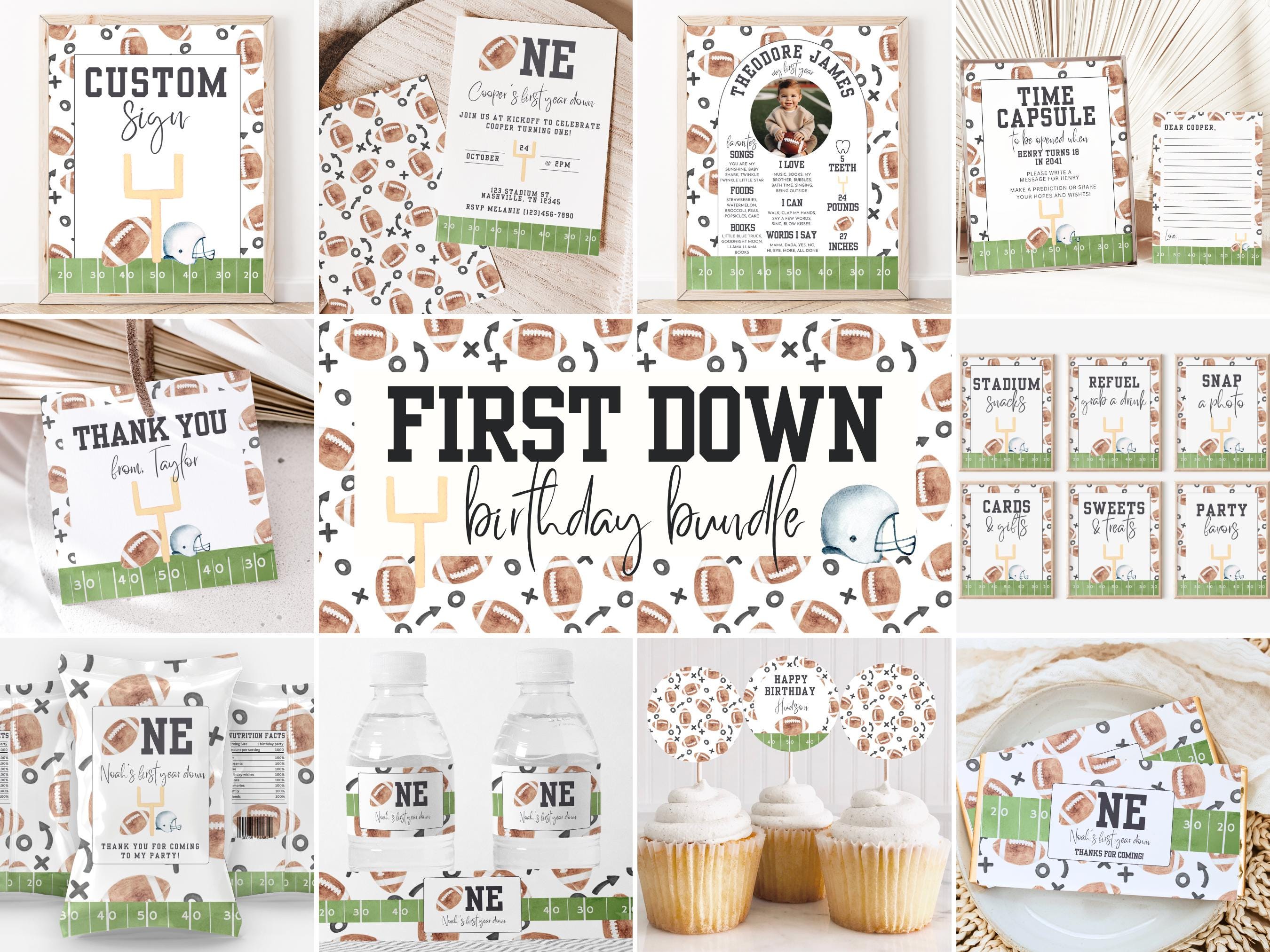 Football Birthday, 1st Birthday Bundle, First Year Down, First Birthday, Football Party, Football Invitation, Instant Download, A101