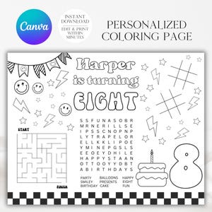 8e anniversaire à colorier, smiley, coloriage, activité d&#39;anniversaire, A131, A102, A104, A114, A128, A120