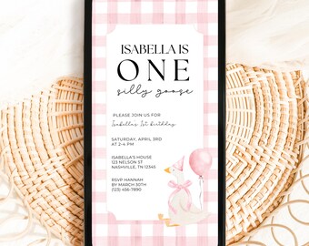 One Silly Goose Digital Invitation, Silly Goose Birthday, First Birthday, Silly Goose Invite, 1st Birthday Invite, Editable Template, A161