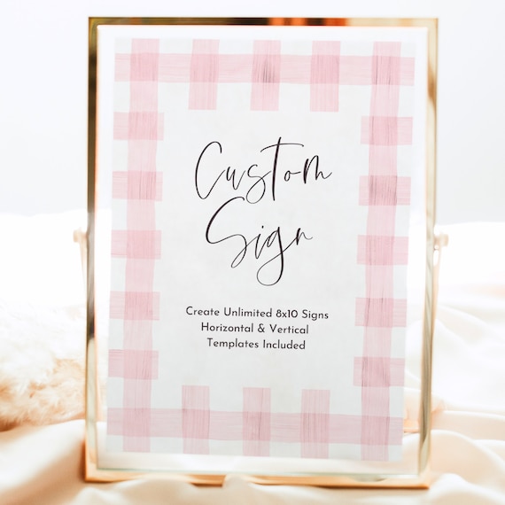 Custom Baby Shower Sign Template, Pink Gingham Baby Shower Sign, Editable Sign, Instant Download, Editable Baby Shower Sign, A138