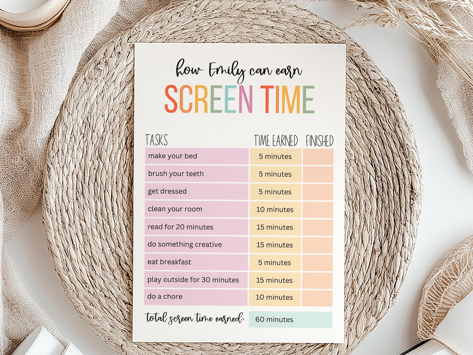 Printable Screen Time Tracker for Kids, Screen Time Chart, Screentime ...
