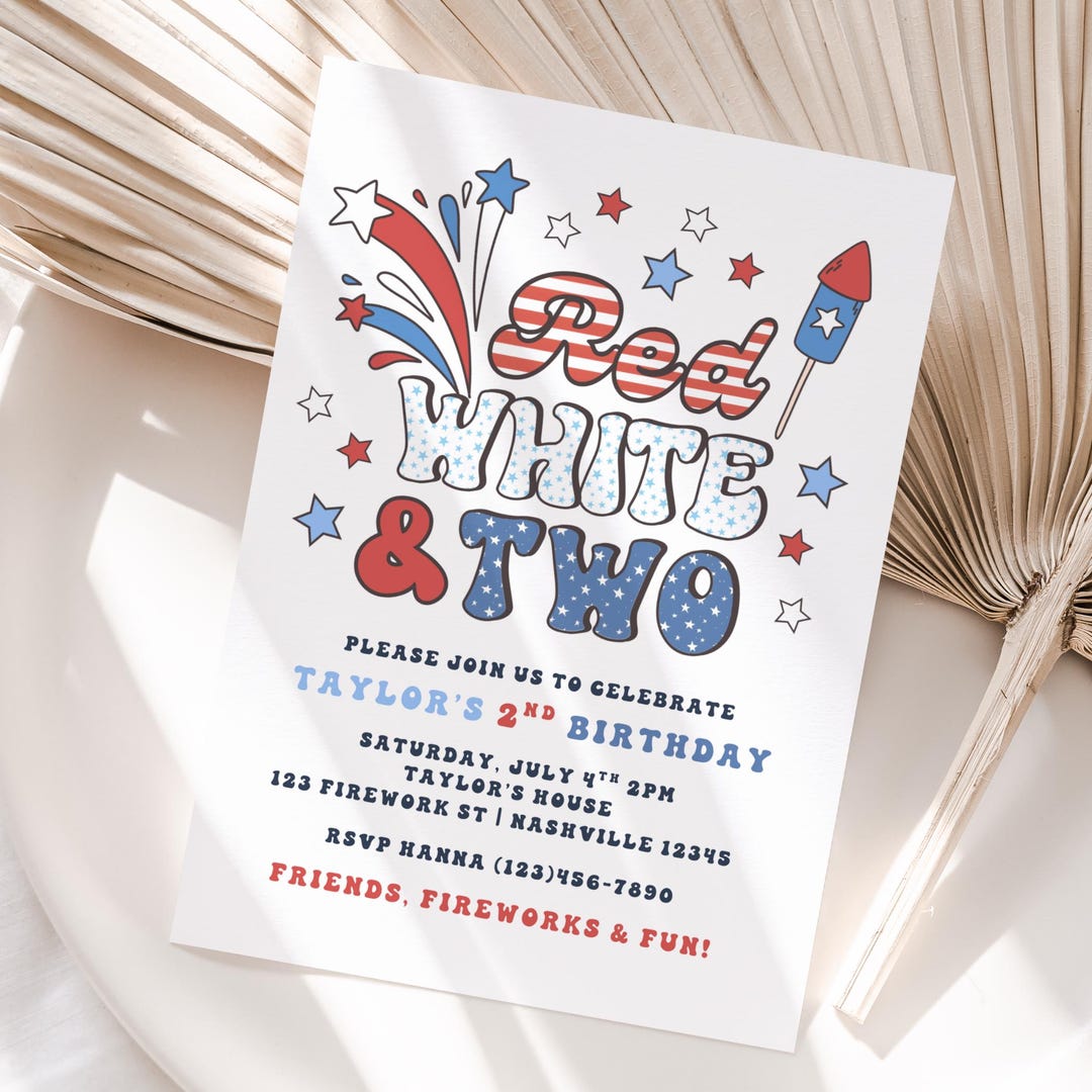 Red White and Two Birthday Invitation, 4th of July Birthday, 2nd ...