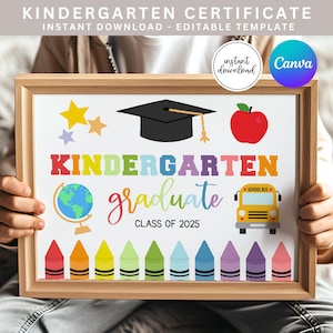 Certificado de Graduación de Kindergarten Imprimible, Graduado de Kindergarten, Diploma de Kindergarten, Último Día de Clases, A167