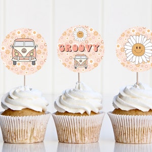 Printable Cupcake Toppers | Groovy One Birthday Party | Retro | First Birthday | Hippie Birthday | Daisy Birthday | Groovy Decor | A100