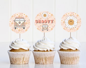 Printable Cupcake Toppers | Groovy One Birthday Party | Retro | First Birthday | Hippie Birthday | Daisy Birthday | Groovy Decor | A100