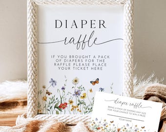 Wildflower Baby Shower Diaper Raffle Sign, Floral Baby Shower, Wildflower Shower, Baby In Bloom, Boho Baby Shower, Girl Baby Shower, A164