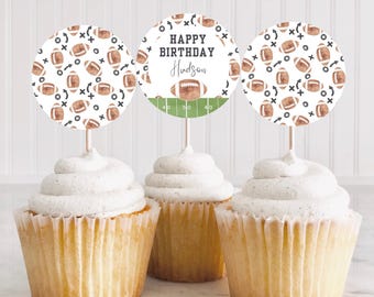 Football Birthday Cupcake Toppers, Football Party, Football Cupcake, Cupcake Topper, Football Toppers, Instant Download, A143