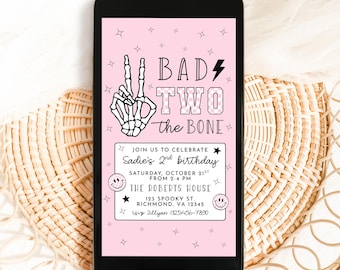 Bad Two The Bone Birthday Digital Invitation, Second Birthday, Bad To The Bone, 2nd Birthday, Bad 2 The Bone, Halloween Birthday, A171