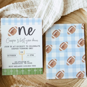 First Year Down, Football Birthday, Football Invitation, First Birthday, Editable Invitation, Instant Download, Editable Template, A110