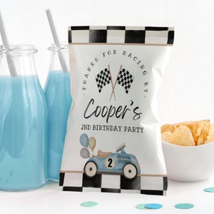 Modelo de saco de chips de dois aniversários rápidos, aniversário de carro de corrida, duas festas rápidas, saco de chips de carro de corrida, saco de chips de aniversário, festa de carro de corrida, A137