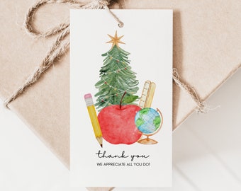 Etiqueta de regalo de Navidad imprimible / Regalo para el maestro / Etiqueta de regalo del maestro / Etiqueta de regalo en el aula / Apreciación del maestro / Regalo de Navidad del maestro
