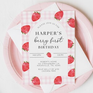Berry First Birthday Invitation, Strawberry Birthday, Strawberry Invite, First Birthday, Berry 1st Birthday, Girl First Birthday, A165 image 6