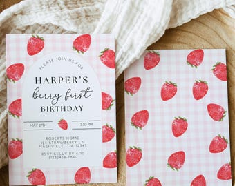 Berry First Birthday Invitation, Strawberry Birthday, Strawberry Invite, First Birthday, Berry 1st Birthday, Girl First Birthday, A165