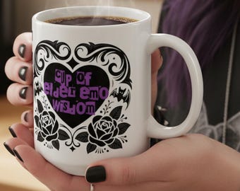 Elder Emo Mug, Emo Valentine Coffee Cup, Funny Emo Gift, Black Heart Coffee Mug, Checkered Pattern Mug, Emo Kitchen Decor