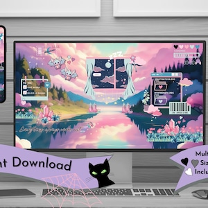 Ghibli inspired Gamer Desktop Wallpaper Pastel Lofi Computer Background Girl Stream Cozy Aesthetic Phone Anime Background PC Setup Art Y2K