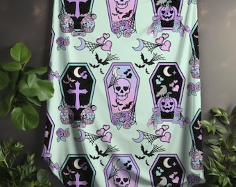 Pastel Goth Sarg Minky Samtdecke Gothic Home Dekor gemütliche Haustier gruselige Bettwäsche Babydecke Halloween-Decke Mint