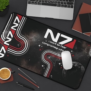 Mass Effect Desk Mat | N7 Desk Pad | Sci-Fi Gamer Mouse Pad |  Commander Shepard Gaming Setup | Mass Effect Playmat | Sci-fi Office Accesory