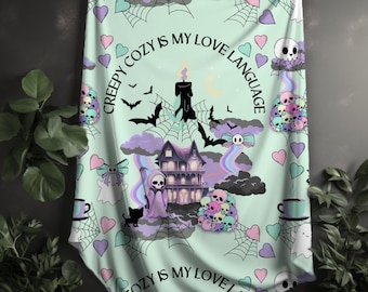 Pastel Goth Home Decor Throw Blanket Bedding Minky Velveteen Halloween Blanket Cozy Kawaii Goth Gift Spooky Baby Blanket Pet Blanket