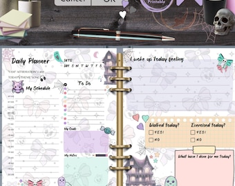 Goth Daily Planner Creepy Cute Pastel Printable Stationery Pages Instant Download Spooky Horror Wellbeing Worksheet Happy Planner