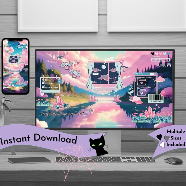 Pink Aesthetic Wallpaper Anime - Etsy