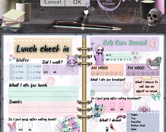 Goth Daily Self Care Tracker Creepy Cute Pastel Planner Printable Mood & Food Tracker Digital Kawaii Horror Journal Happy Planner ADHD