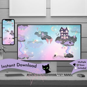 Pastel Goth Desktop Wallpaper Creepy Cute Spooky Cute Wallpaper Kawaii Art Horror Phone Halloween Background Haunted Mansion