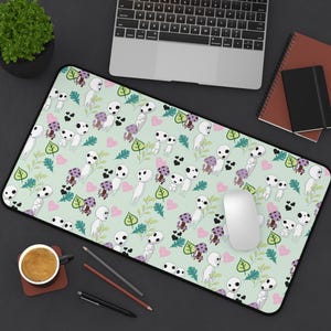 Kodama Desk Mat, Japanese Forest Spirit Anime Mouse Pad, Kawaii Office Decor, Dorm Room Decor, Anime Desk Setup
