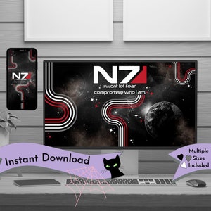 Mass Effect Gamer Desktop Wallpaper Computer Background N7 Day Space Art Gift PC Twitch Streamer Setup Sci-Fi Phone