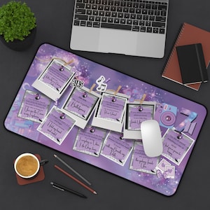 BTS Desk Mat | Purple K-Pop Desk Pad | BTS Lyric Kawaii Workspace Decor | Army Gift | Lofi Room Setup | K-Pop Office Decor | Laptop Mat